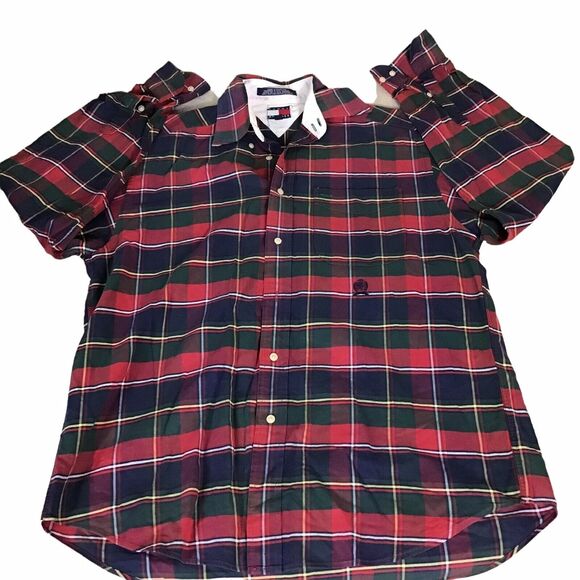 Tommy Hilfiger Vintage Shirt Button Down Plaid Size Small Mens 90's crest VGC - Picture 2 of 10